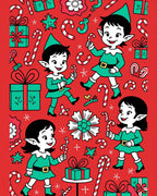 Whimsical Christmas Elves Candy Cane Collage Rug