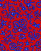 Crimson Red Blue Floral Swirl Rug