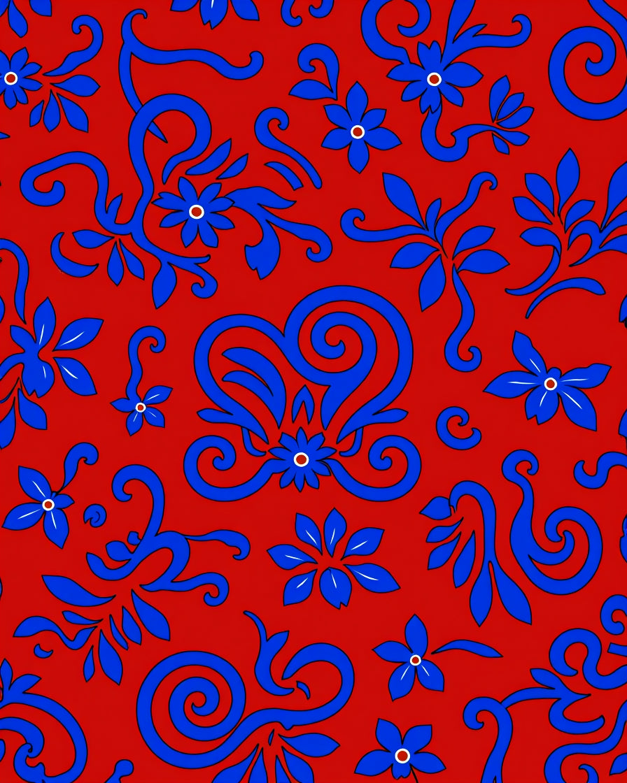 Crimson Red Blue Floral Swirl Rug