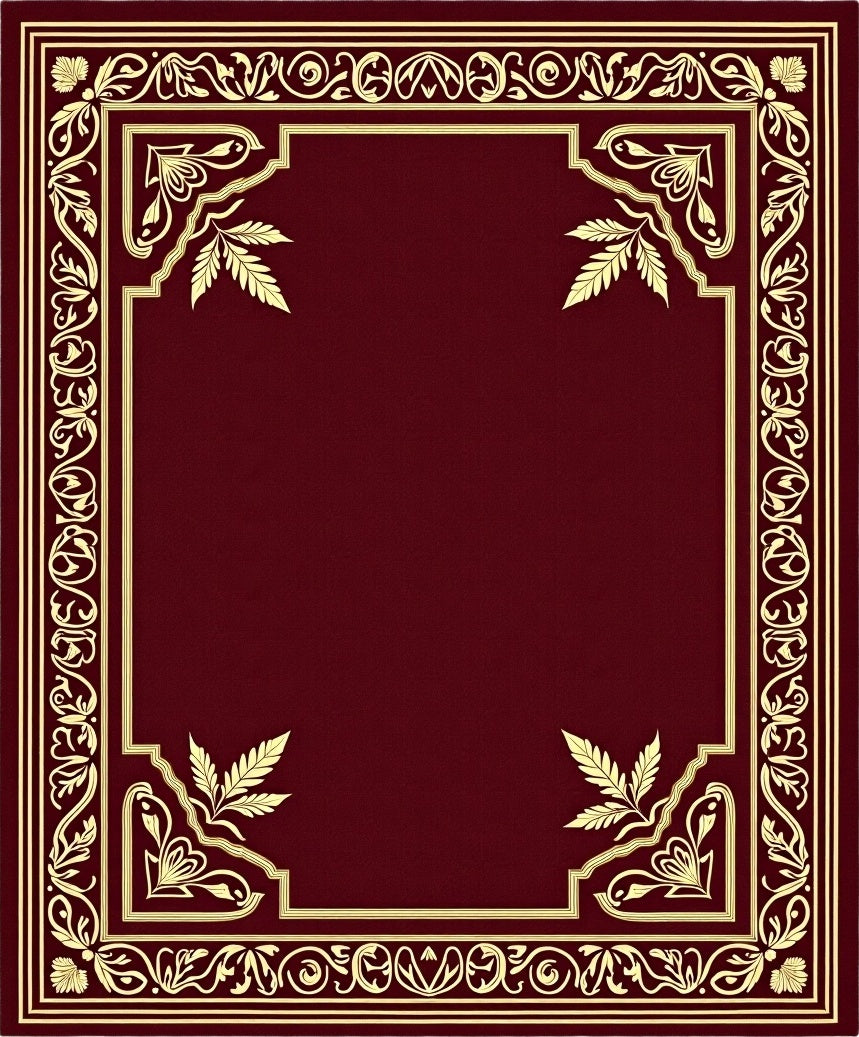 Ornate Crimson Gold Leaf Border Rug