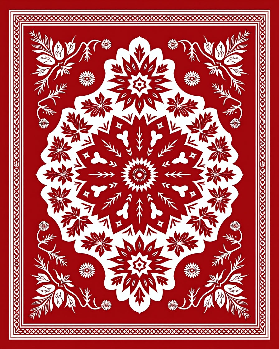 Bold Red Floral Mandala Medallion Rug