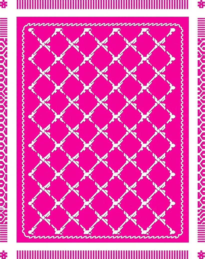 Bright Pink Geometric Trellis Lattice Rug