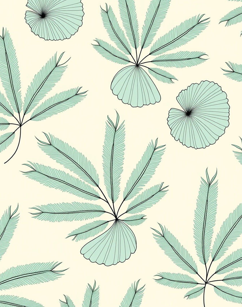 Pale Green Fern Leaf Repeat Rug
