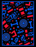 Retro Blue Red Automobile Collision Rug