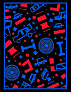 Retro Blue Red Automobile Collision Rug