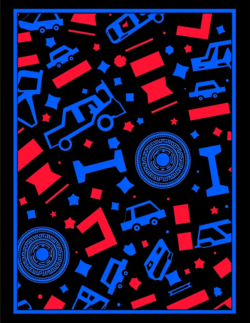 Retro Blue Red Automobile Collision Rug