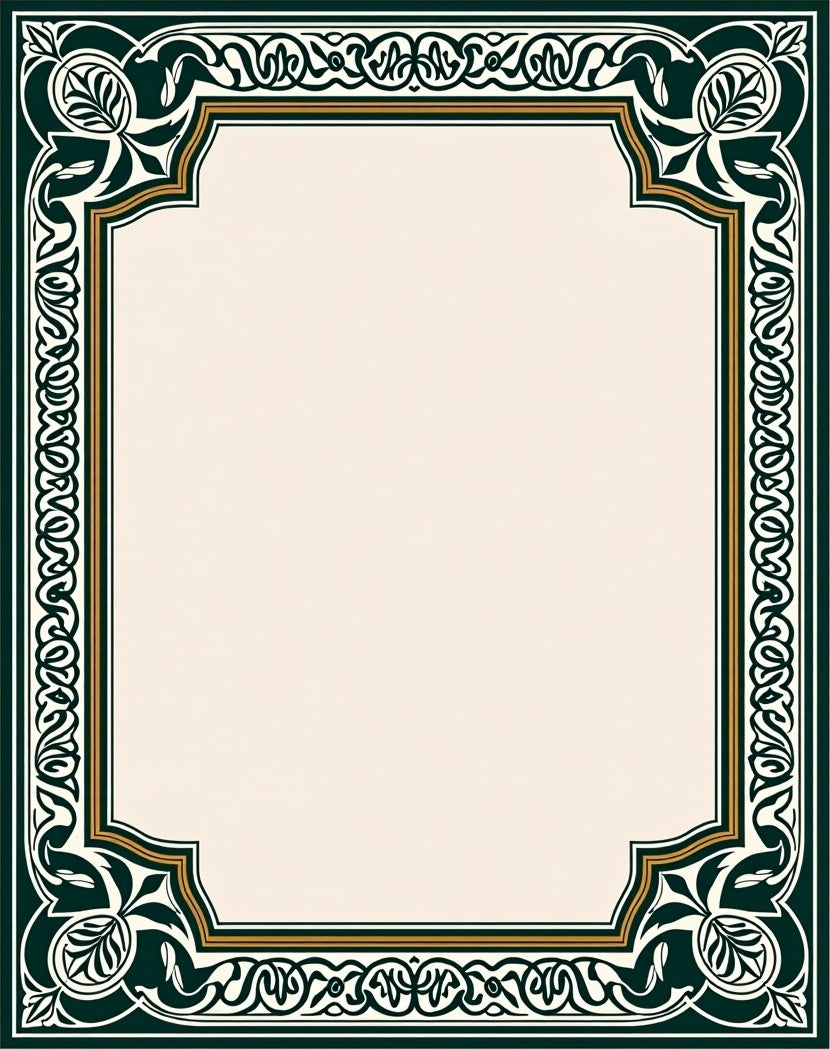 Ornate Green Gold Floral Frame Rug