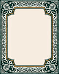 Ornate Green Gold Floral Frame Rug
