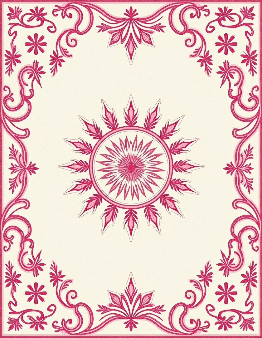 Vintage Crimson Floral Frame Medallion Rug