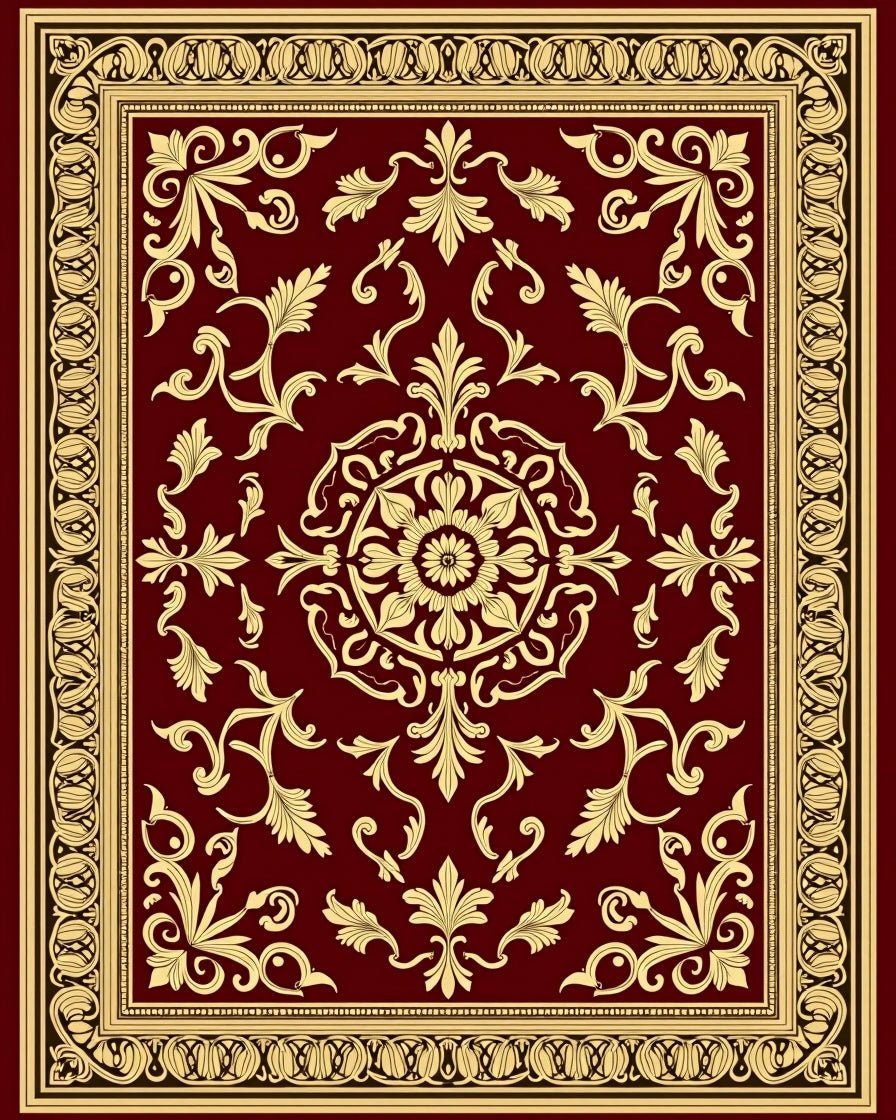 Crimson Gold Floral Medallion Border Rug