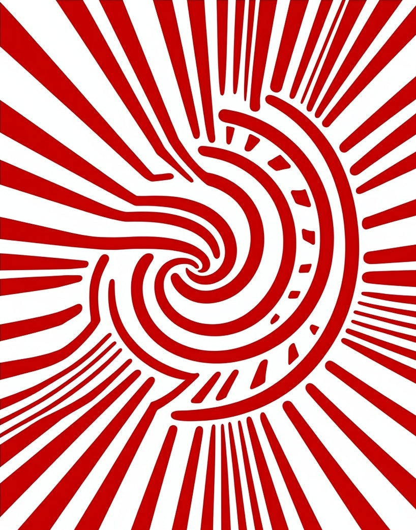 Bold Crimson Swirl Sunburst Rug