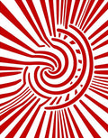 Bold Crimson Swirl Sunburst Rug