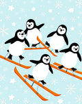 Playful Penguins Skiing Winter Scene Rug