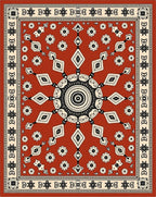 Rustic Red Floral Medallion Sunburst Rug