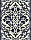 Dark Blue Floral Scrollwork Medallion Rug