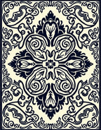 Dark Blue Floral Scrollwork Medallion Rug