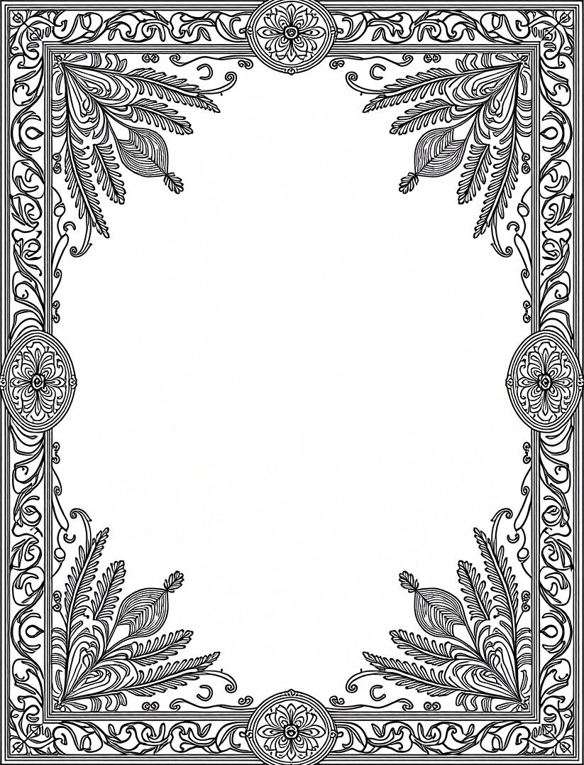 Ornate Black Scrollwork Floral Border Rug