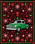 Vintage Green Truck Snowflakes Border Rug