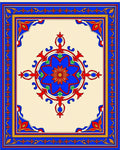 Bold Blue Red Floral Medallion Border Rug