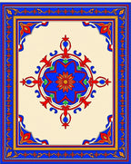 Bold Blue Red Floral Medallion Border Rug