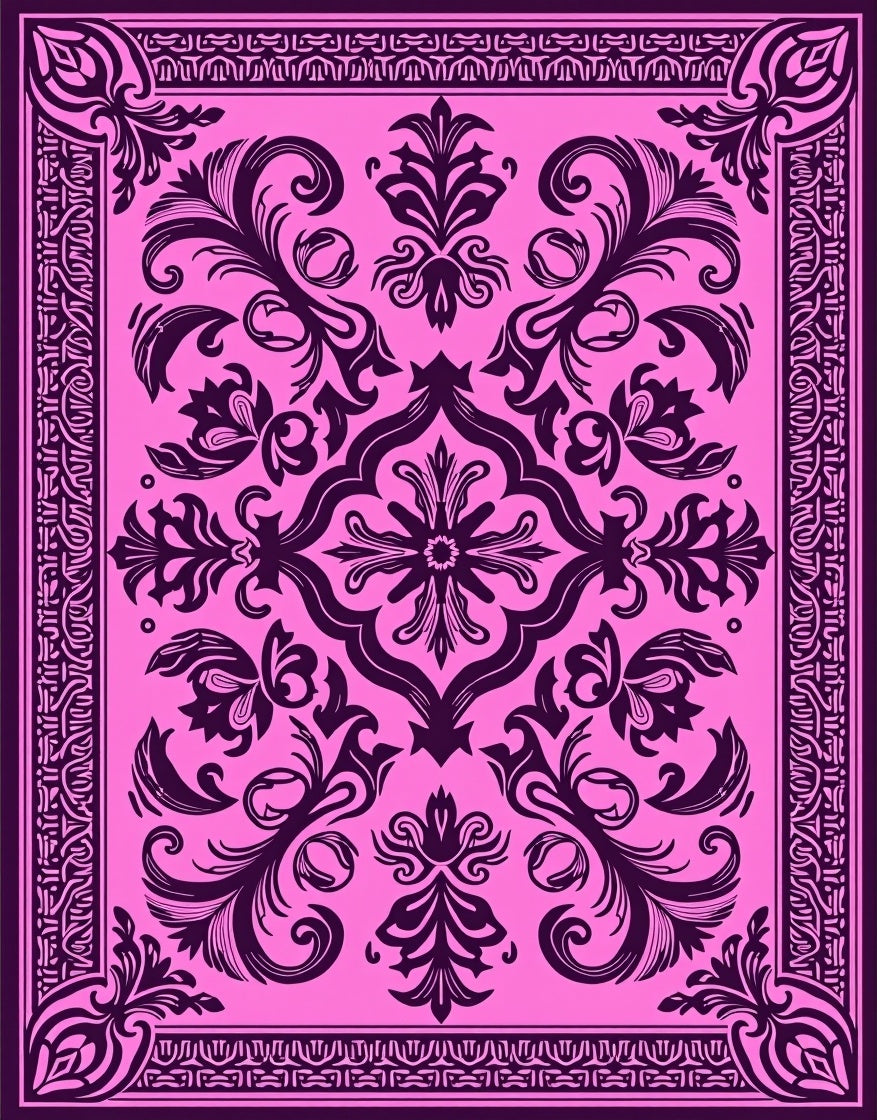 Regal Pink Floral Scrollwork Rug