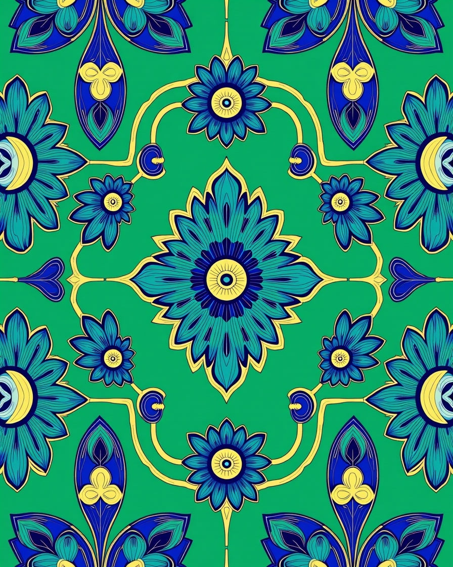 Emerald Green Floral Medallion Arrangement Rug