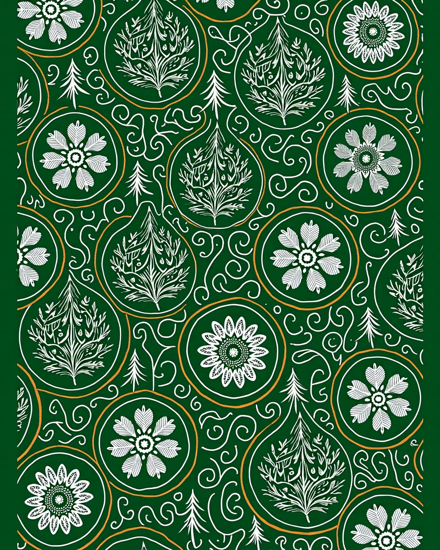Emerald Green Floral Medallion Trees Rug