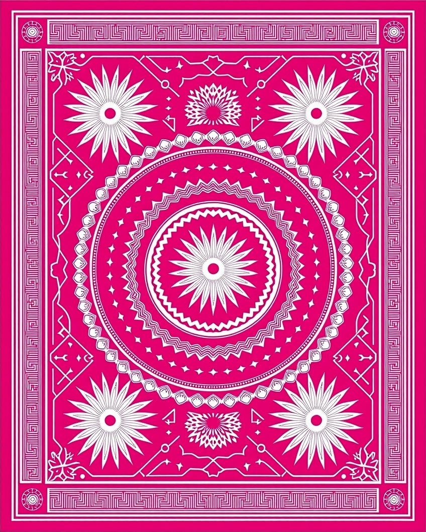 Vibrant Pink Starburst Mandala Rug