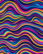 Vibrant Abstract Blue Yellow Pink Waves Rug