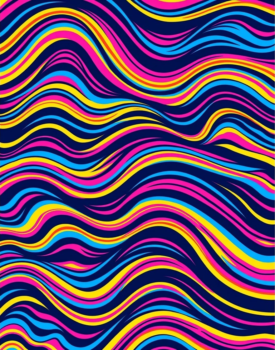 Vibrant Abstract Blue Yellow Pink Waves Rug