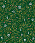 Winter Green Leaf Snowflake Floral Vines Rug