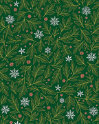 Winter Green Leaf Snowflake Floral Vines Rug