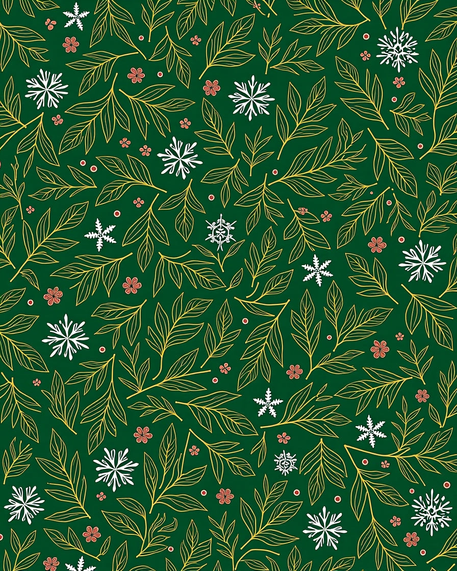 Winter Green Leaf Snowflake Floral Vines Rug