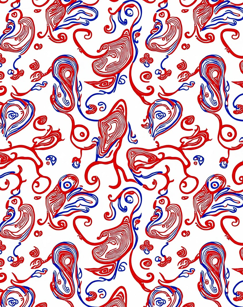 Red Blue Swirl Organic Abstract Rug