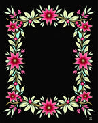 Vibrant Pink Floral Vine Border Rug