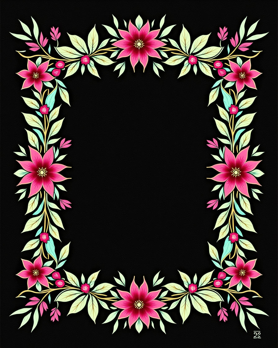 Vibrant Pink Floral Vine Border Rug