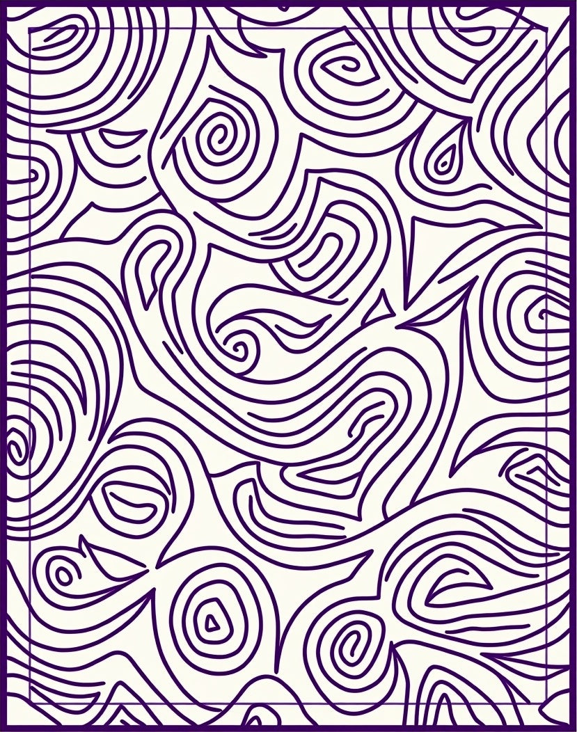 Abstract Swirls Cream Deep Purple Rug