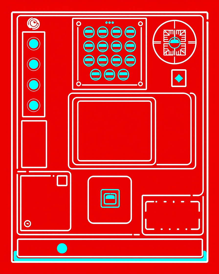 Red Cyan Console Interface Rug