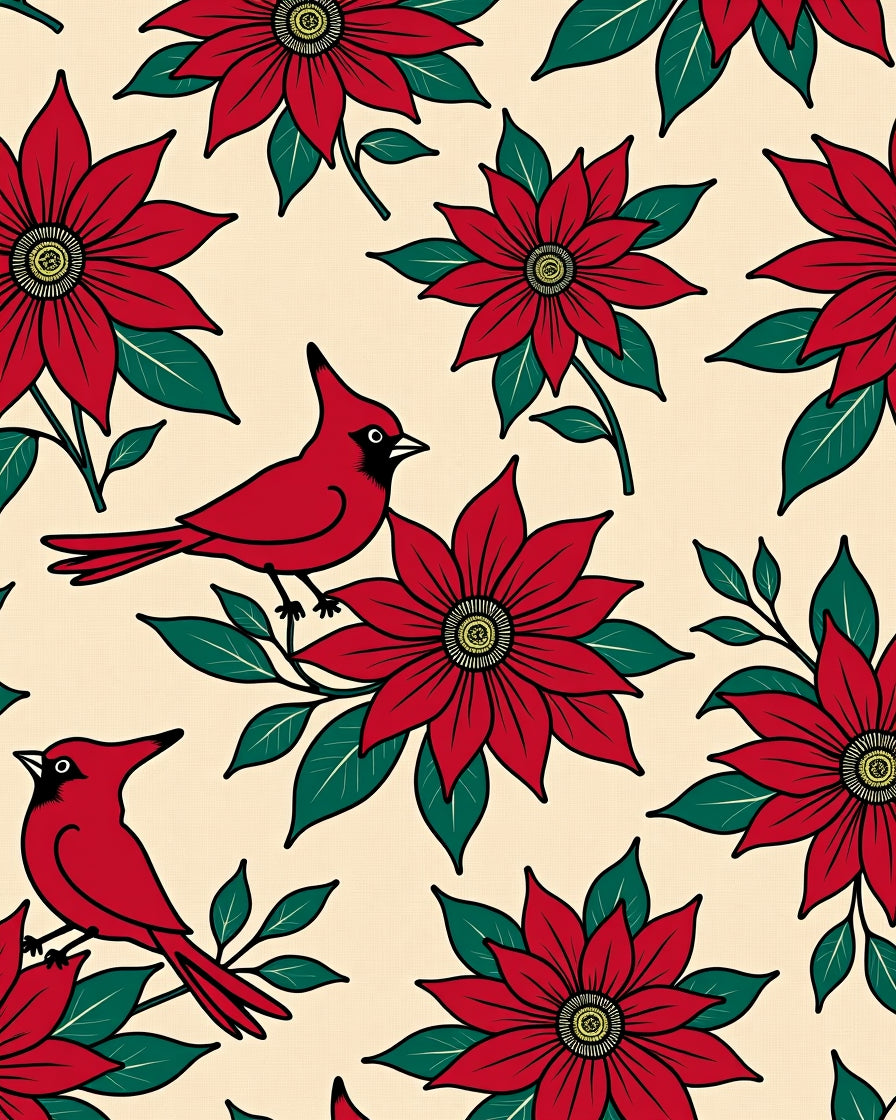 Crimson Cardinal Floral Arrangement Rug