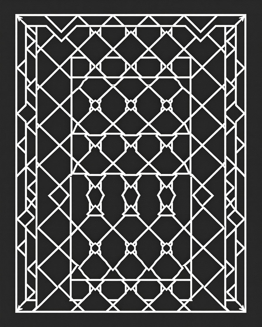 White Geometric Lattice Art Deco Rug