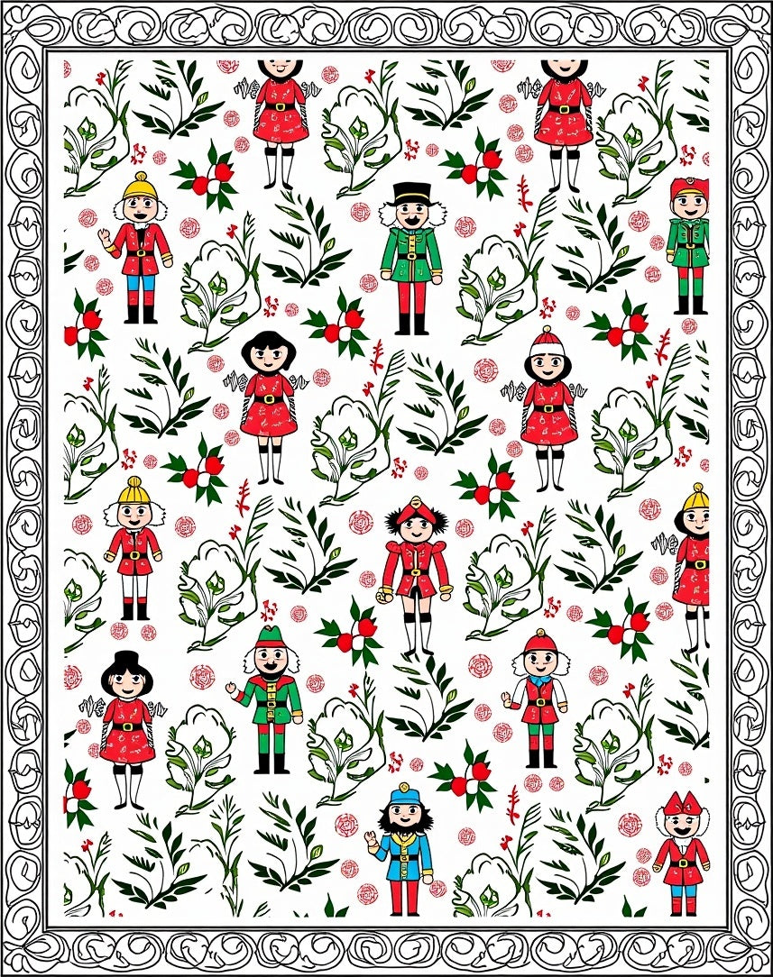 Festive Nutcracker Figures Holly Berries Rug