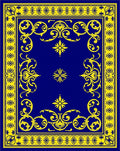 Regal Blue Yellow Floral Medallion Rug