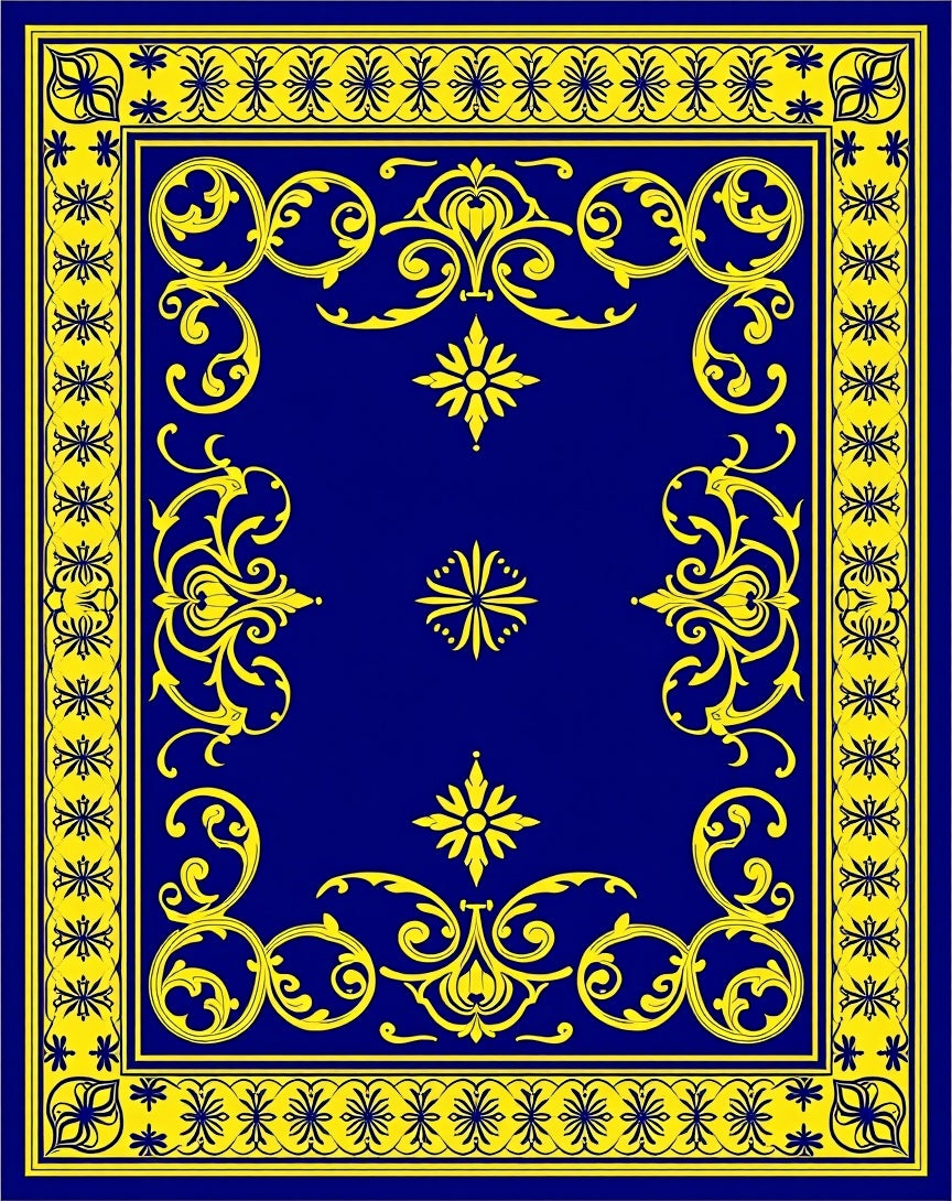 Regal Blue Yellow Floral Medallion Rug