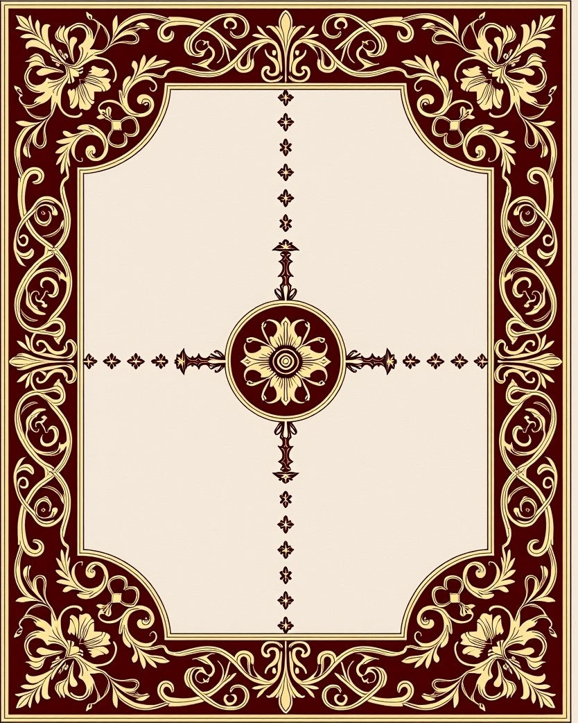 Rich Burgundy Golden Floral Medallion Rug
