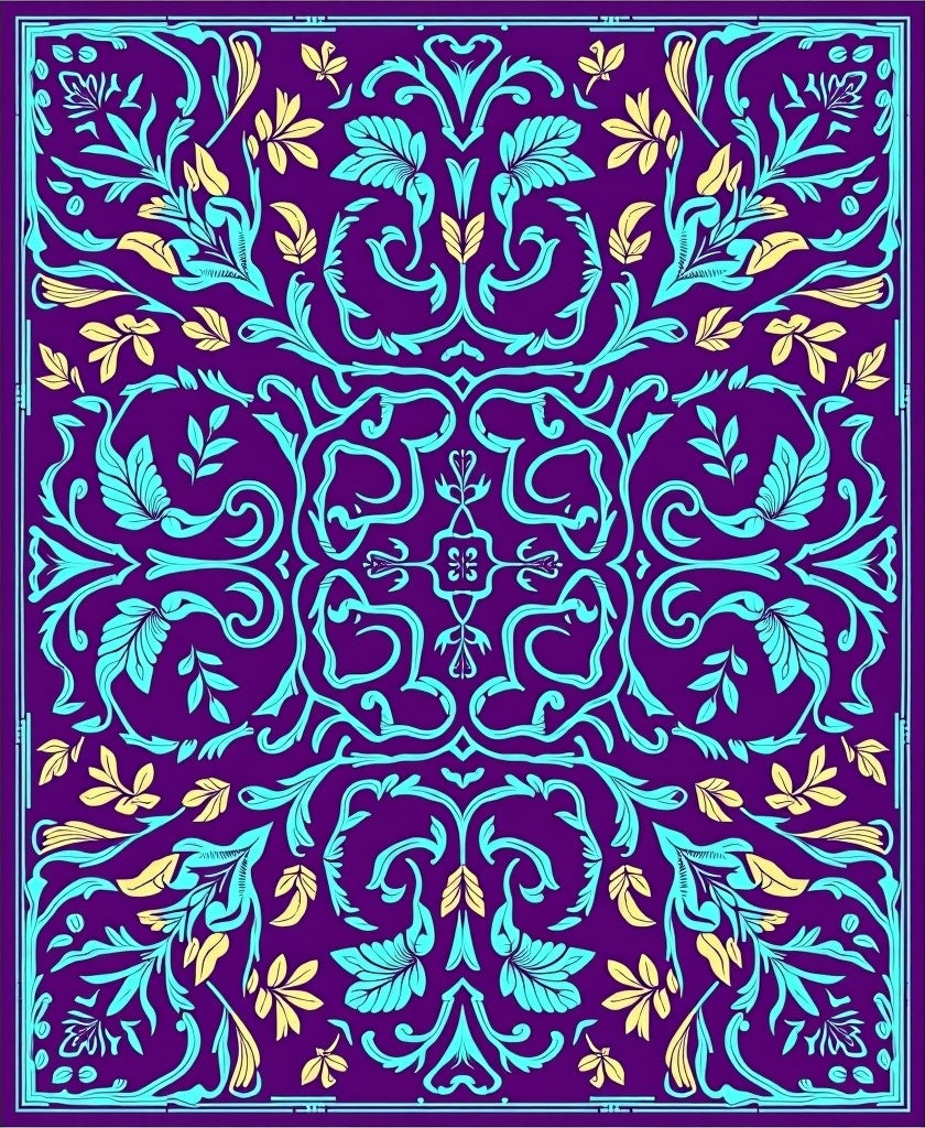 Royal Purple Teal Botanical Flourish Rug