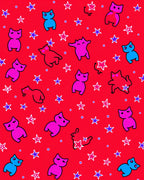 Cute Blue Pink Red Cats Stars Rug