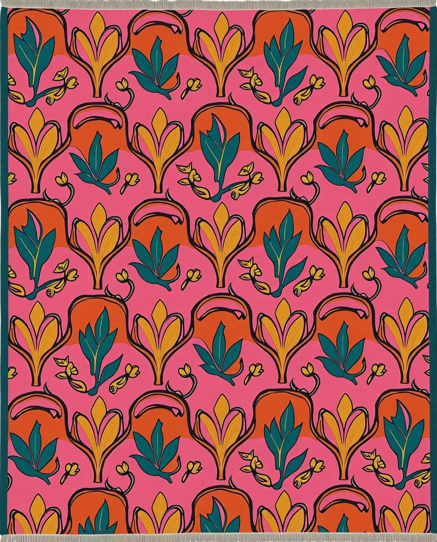 Vibrant Pink Bold Floral Arch Rug