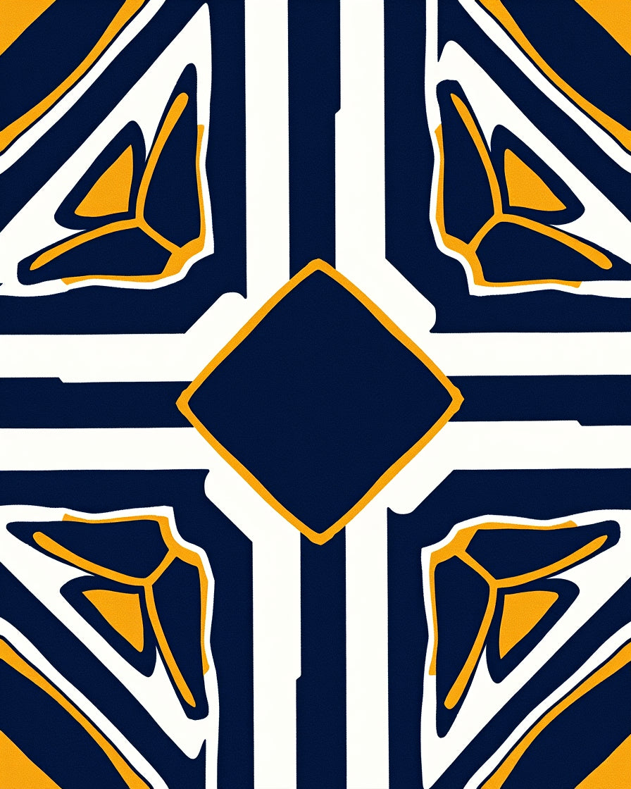 Bold Navy Yellow Geometric Diamond Rug