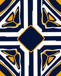 Bold Navy Yellow Geometric Diamond Rug
