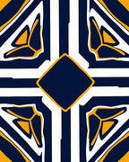 Bold Navy Yellow Geometric Diamond Rug